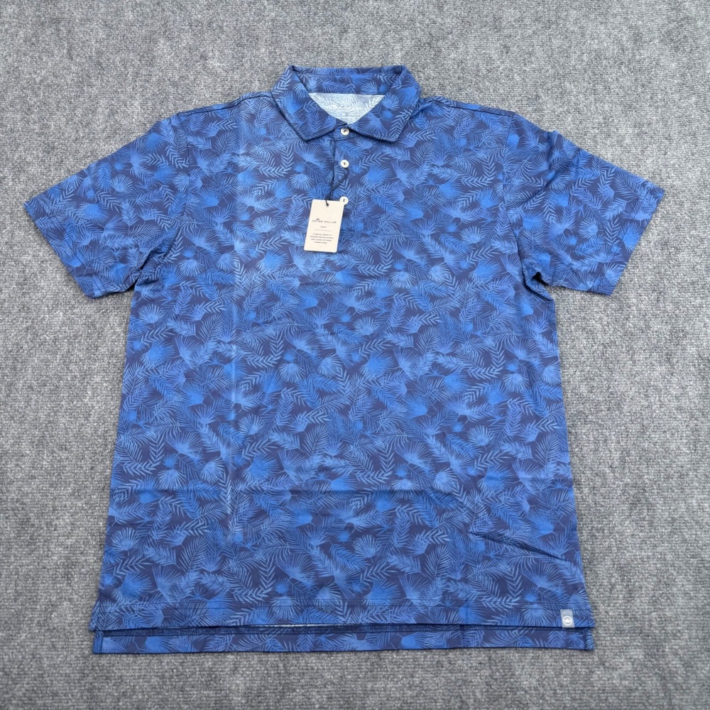 Peter Millar Polo Shirt Men Medium Seaside Tropical Leaf Print Pima Cotton *FLAW